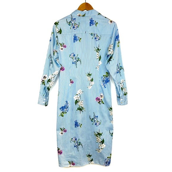 Zara Woman Blue White Pinstripe Floral Twist Knot Midi Cotton Shirt Dress Sz XS - Picture 3 of 14